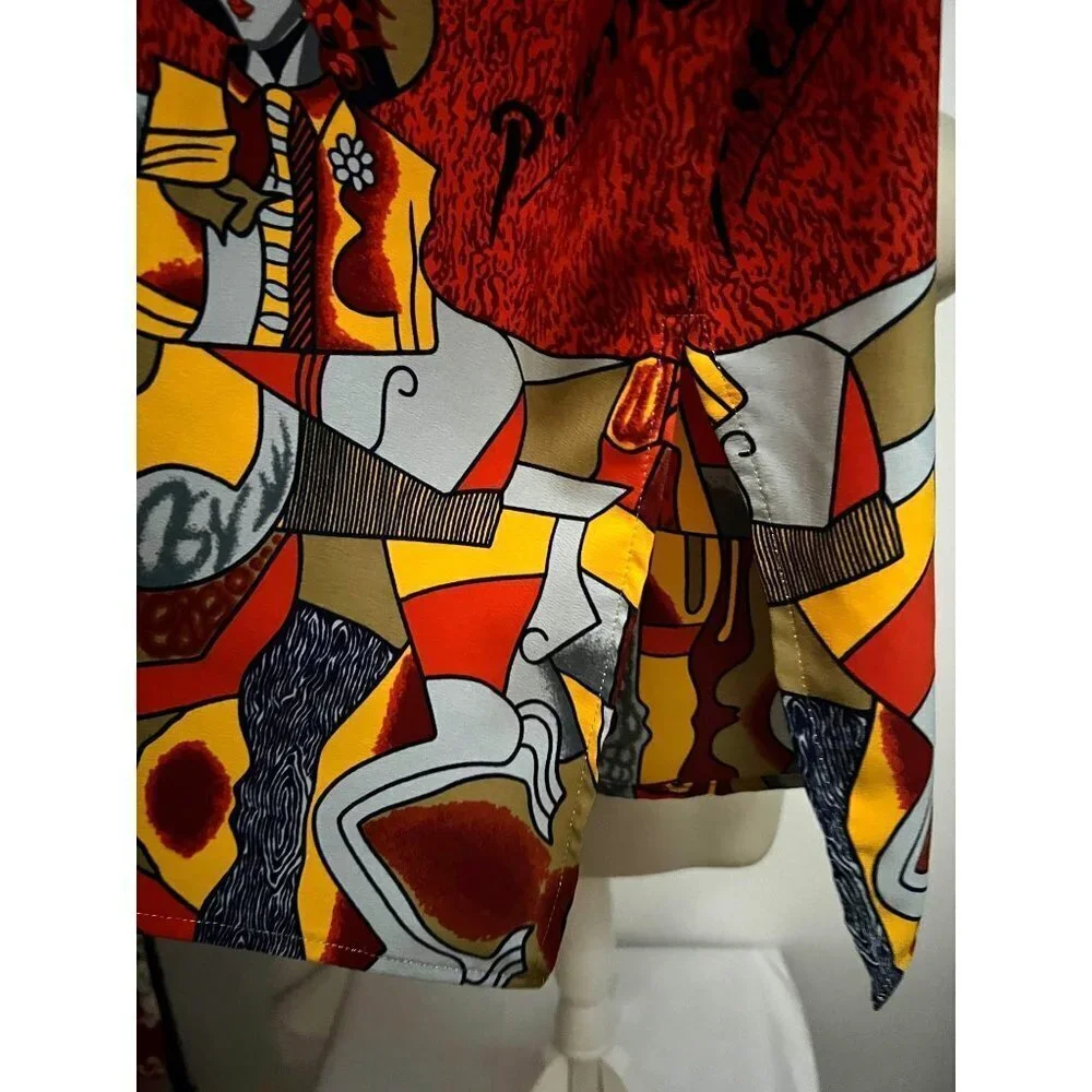 Pablo Picasso Vintage 80s Pop Art Print Red Button Front Camp Shirt XL Pocket